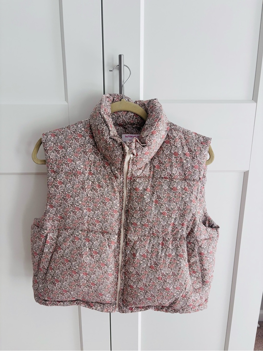 Girls Quilted Floral Puffer Vest - Pink Cream